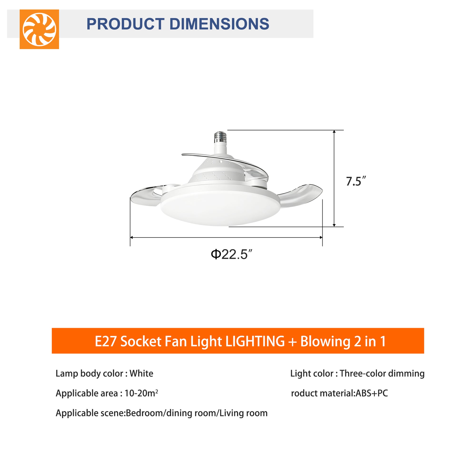 White Retractable Blade Ceiling Fan with Remote - view 2