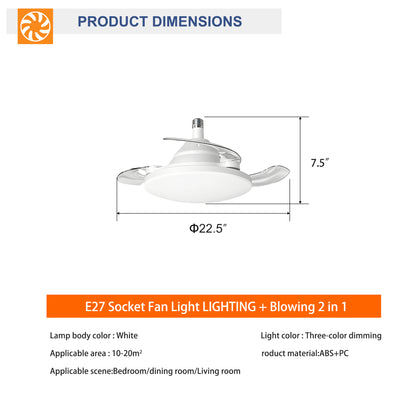 White Retractable Blade Ceiling Fan with Remote - view 2