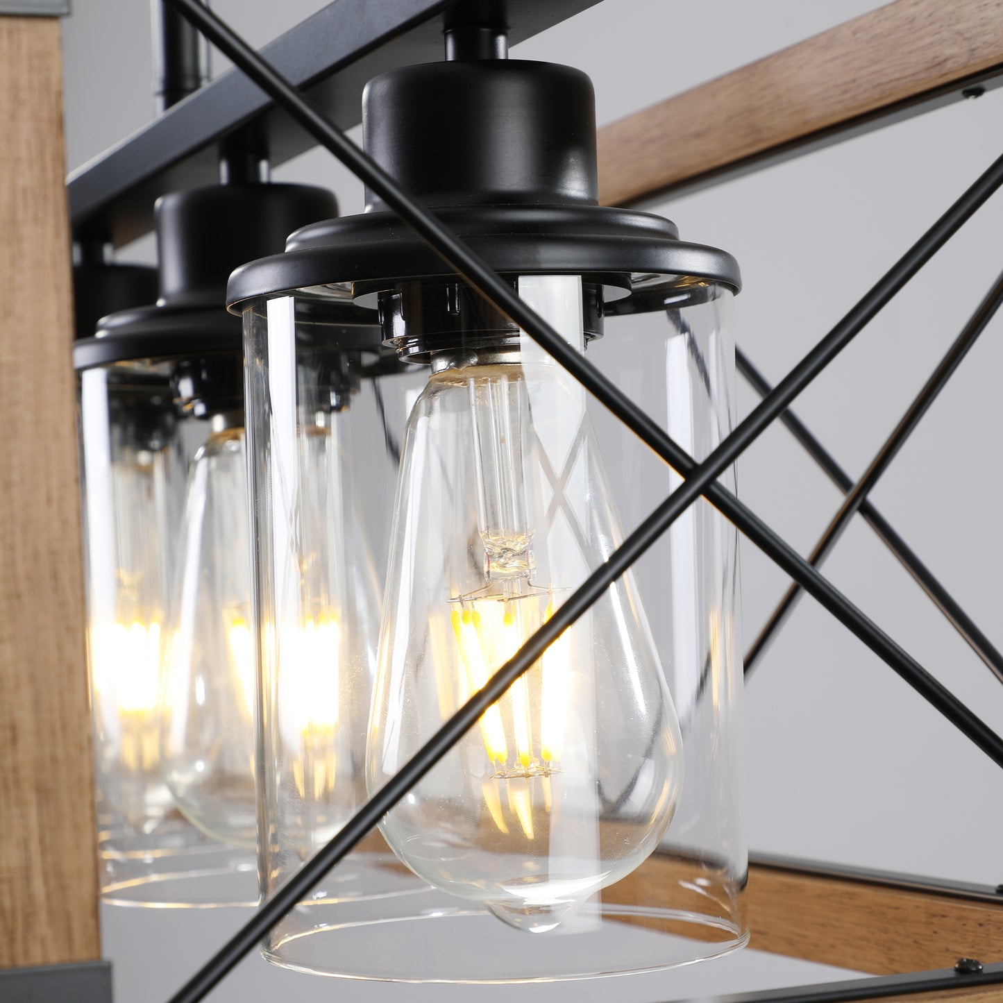 32" 5-Light Walnut Farmhouse Rectangle Chandelier - view 4