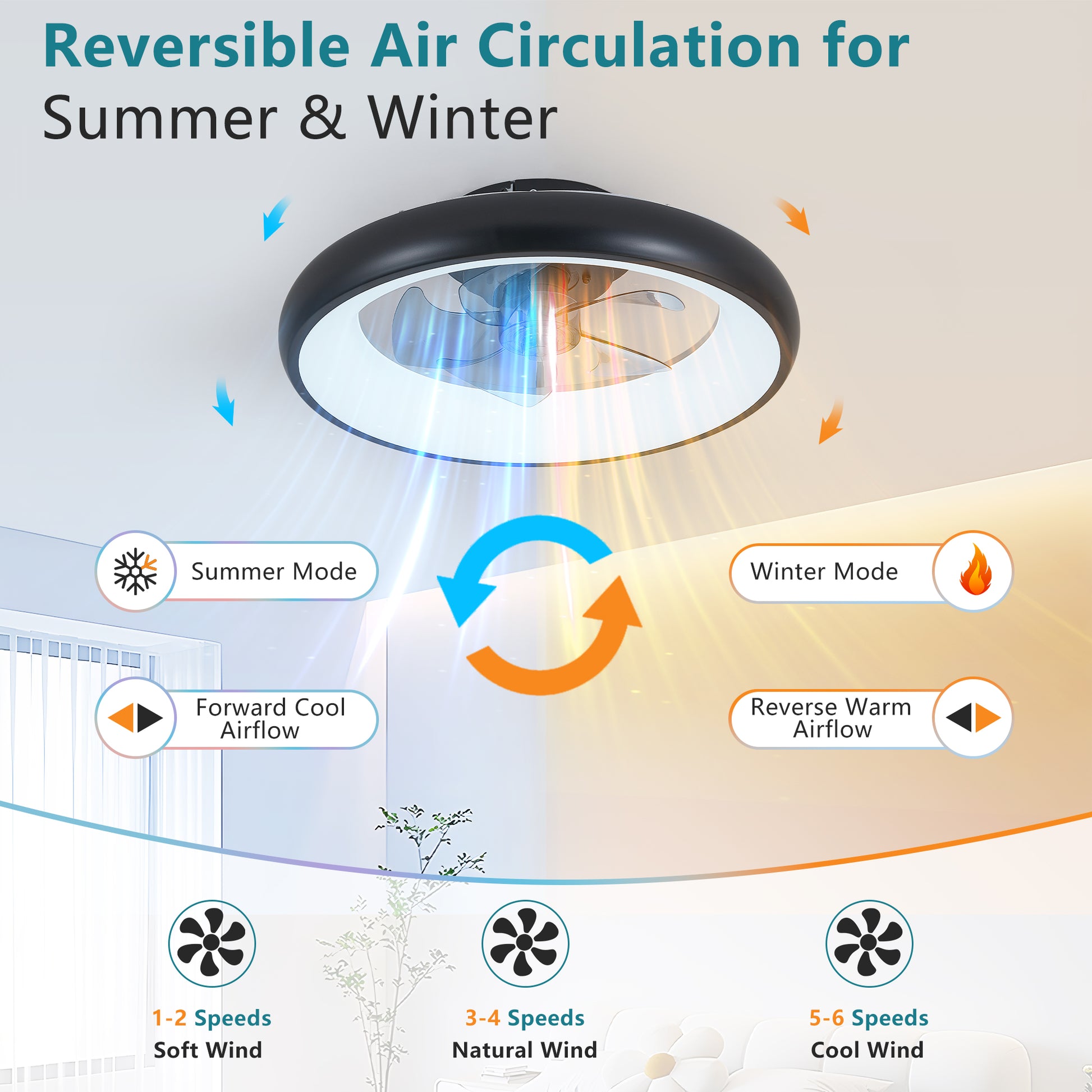 20" Black Smart Ceiling Fan with Dimmable LED - view 4