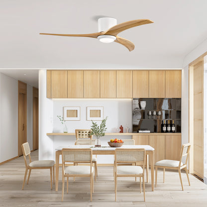 52" Matte White Solid Wood Ceiling Fan with Light & Remote - view 3