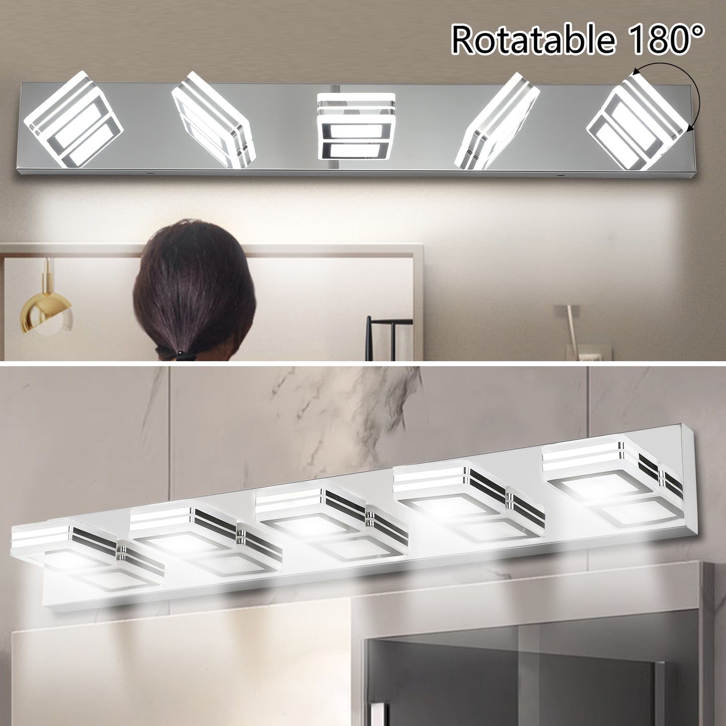 32" 5-Light Chrome Acrylic LED Vanity Wall Light - view 6
