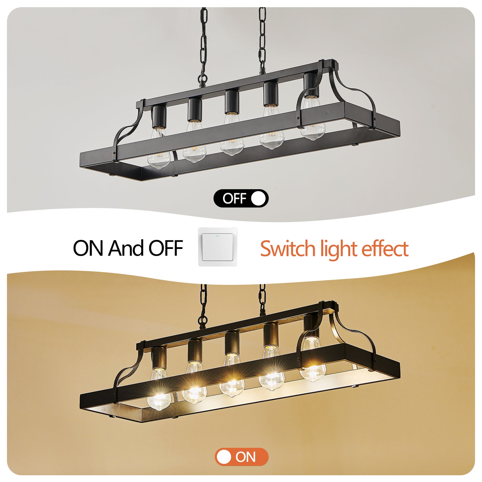 34" 5-Light Matte Black Industrial Linear Chandelier - view 5