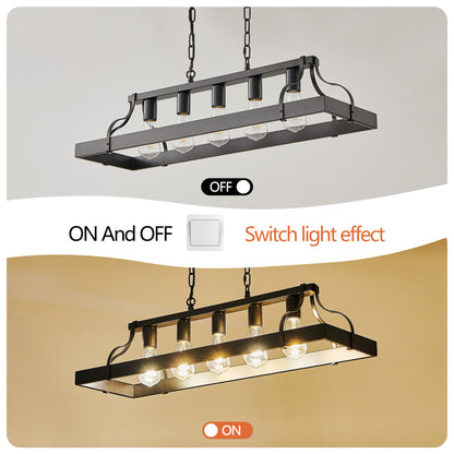 34" 5-Light Matte Black Industrial Linear Chandelier - view 5