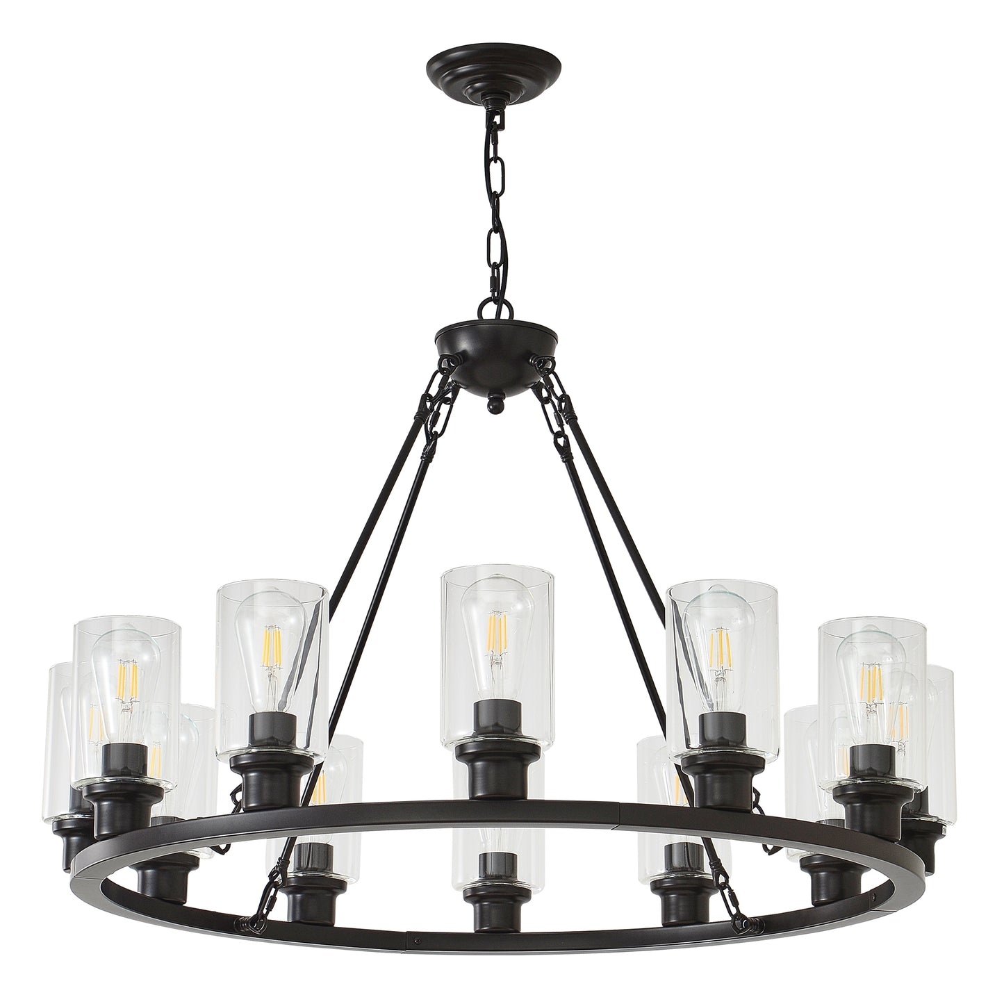 34.5" Black Wagon Wheel Farmhouse Chandelier, 12-Light - view 12