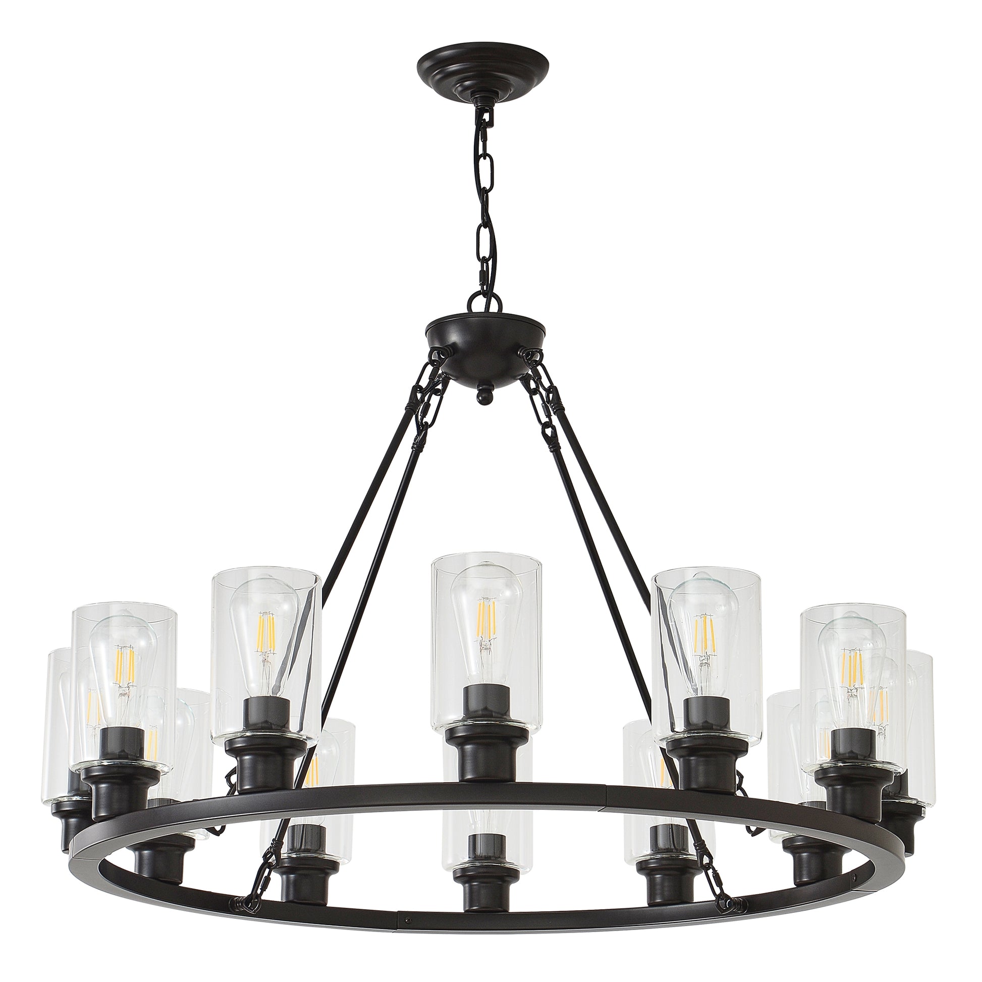 34.5" Black Wagon Wheel Farmhouse Chandelier, 12-Light - view 12