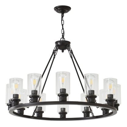 34.5" Black Wagon Wheel Farmhouse Chandelier, 12-Light - view 12