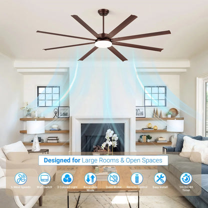 88" Coffee Industrial Ceiling Fan with Light & Remote - view 10