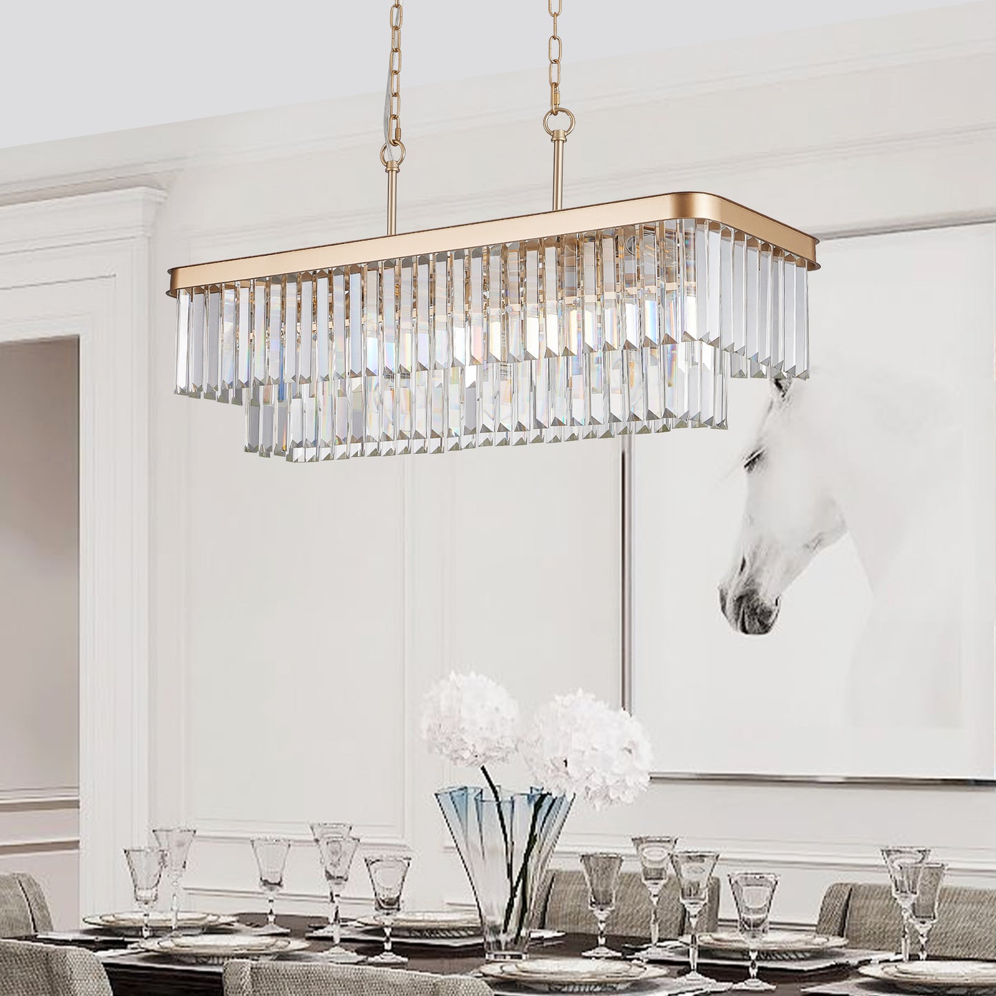 Gold Rectangular Crystal Farmhouse Chandelier - view 5