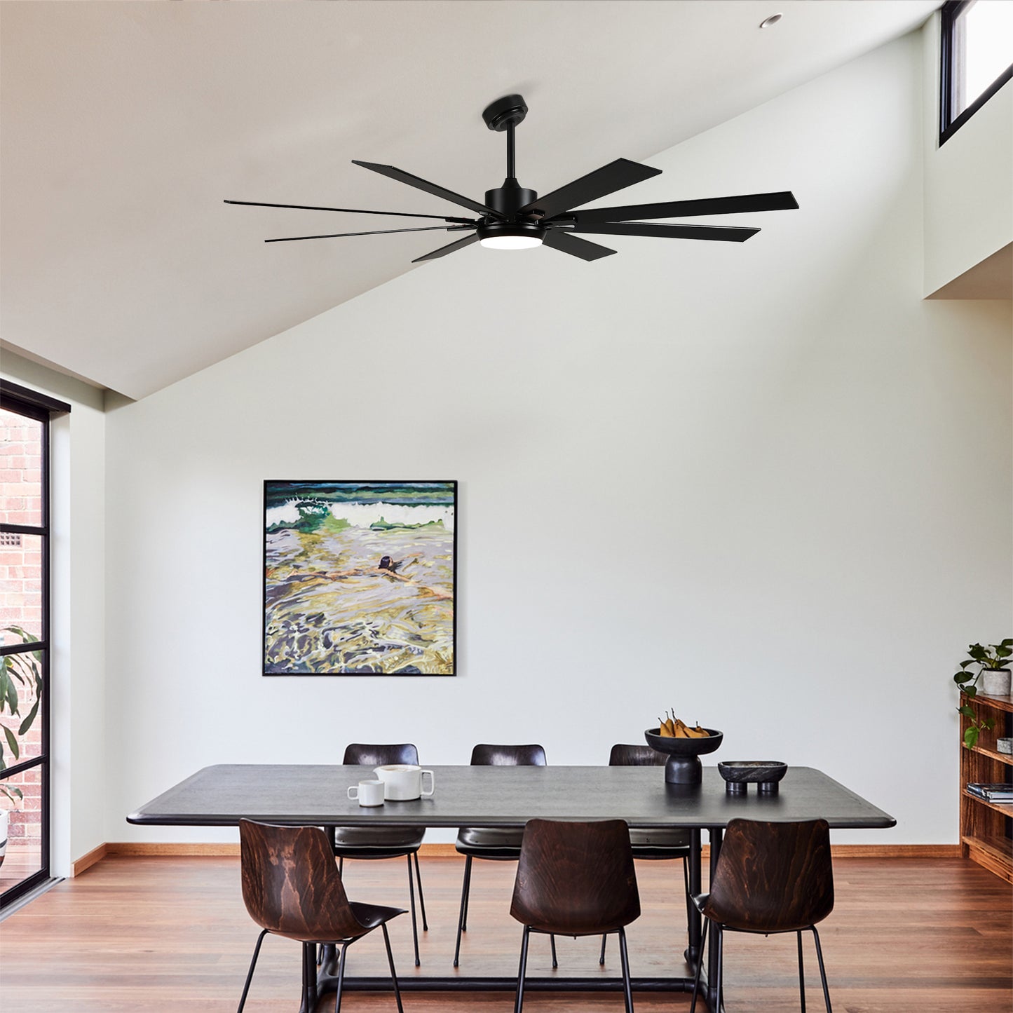 72" Matte Black 8-Blade Ceiling Fan with Dimmable LED - view 10