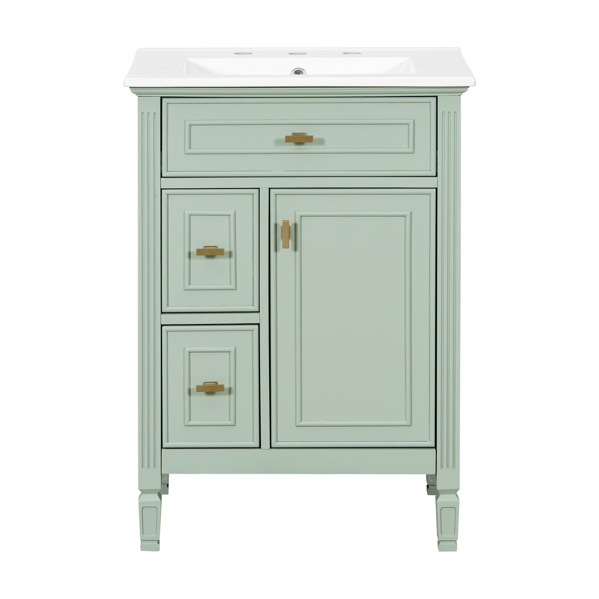 24" Green Bathroom Vanity with Ceramic Sink and Gold Knobs