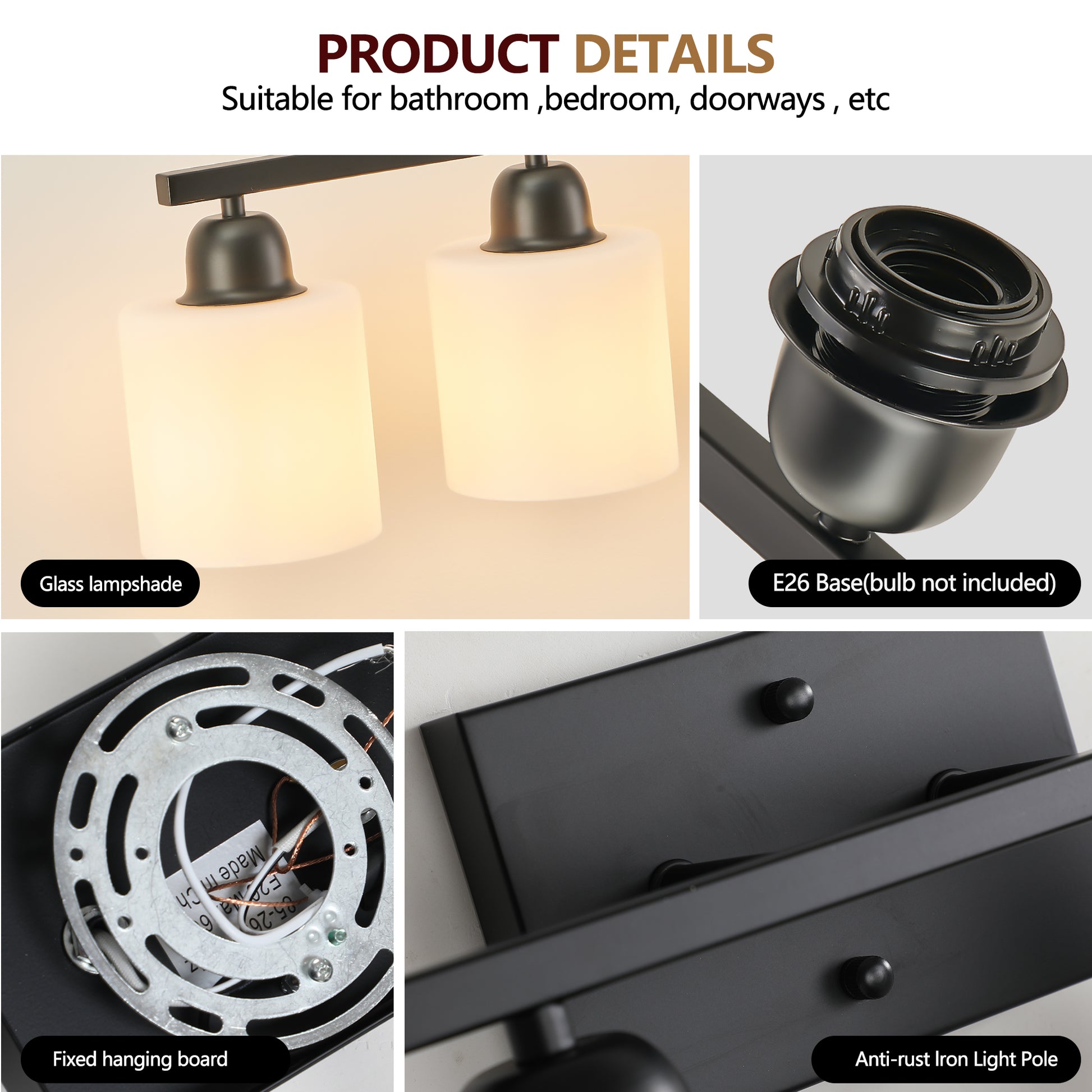 38" 6-Light Matte Black Vanity Light - view 7