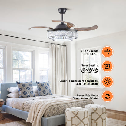48" Black Crystal Retractable Ceiling Fan with Remote - view 5