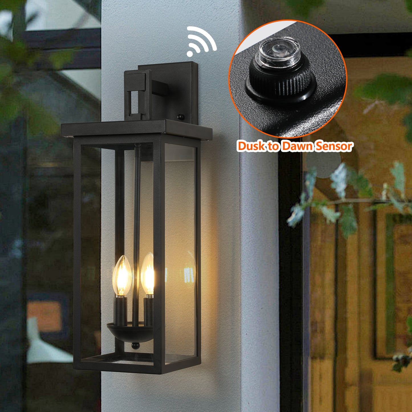 22" Matte Black Outdoor Wall Lantern with Dusk to Dawn Sensor - view 4