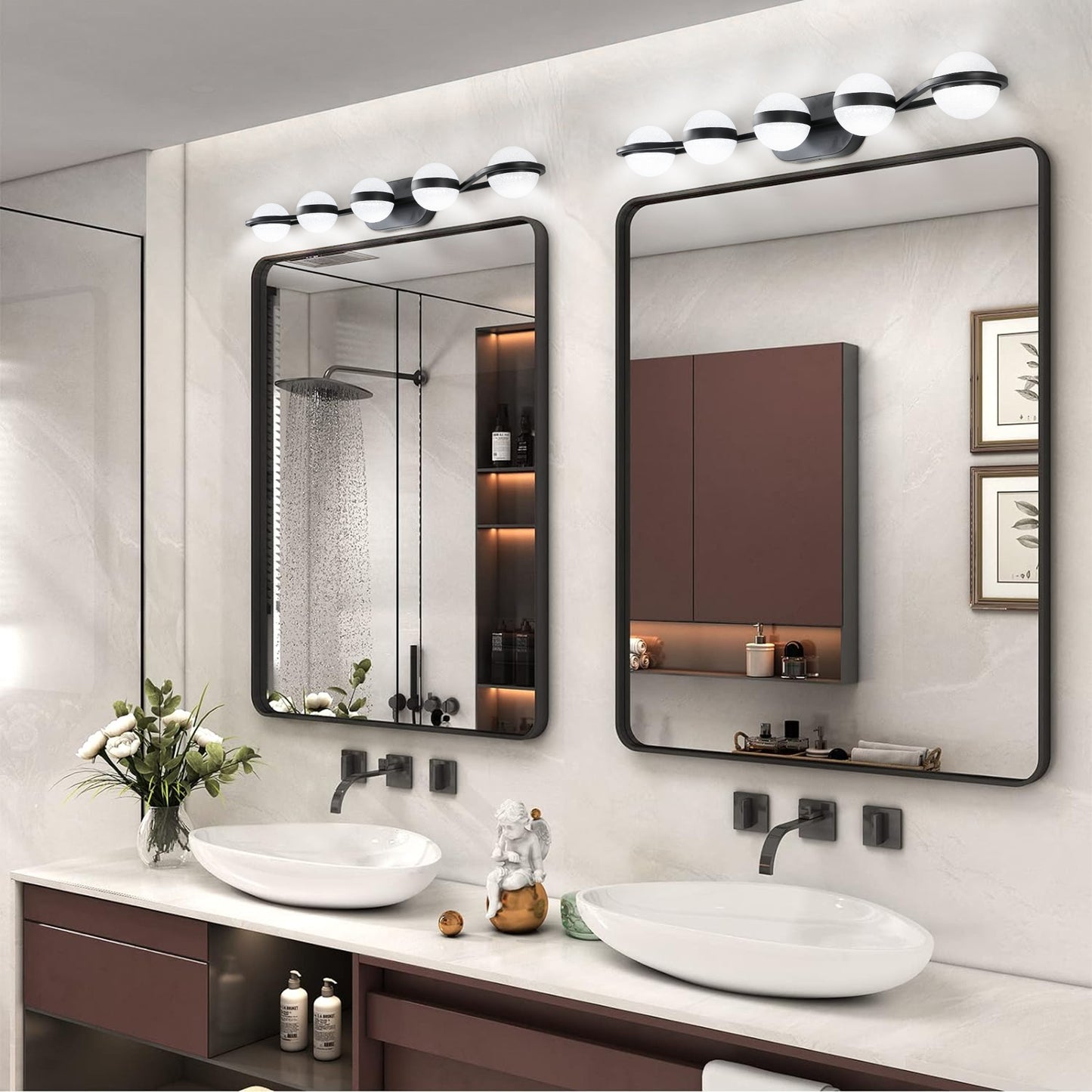 5-Light Black Vanity Light with Frosted Glass Shades - view 2