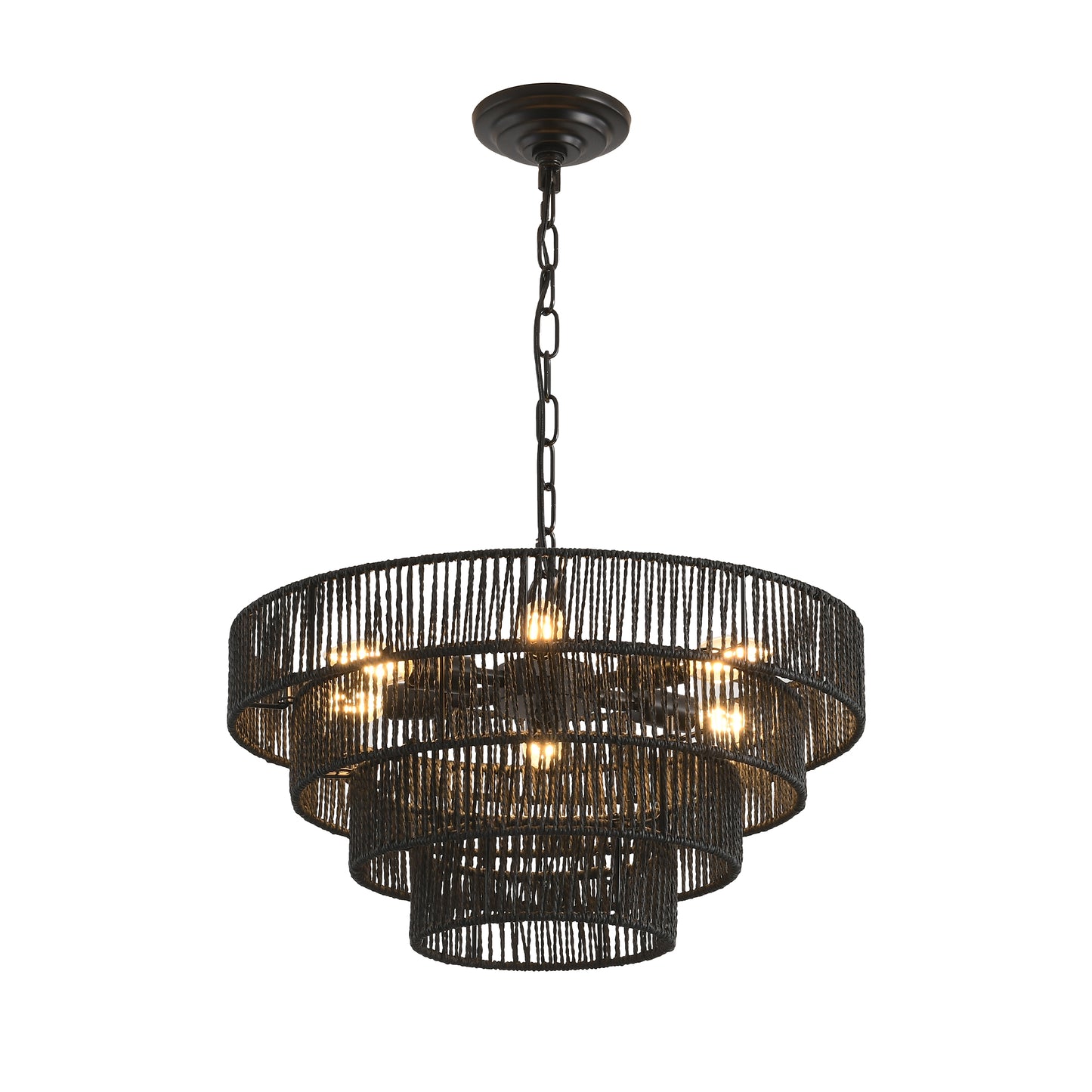 20" 4-Tier Black Hemp Rope Boho Chandelier - view 9