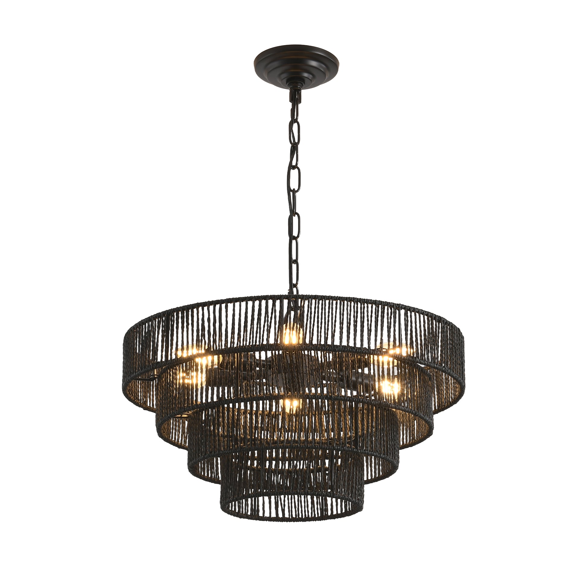 20" 4-Tier Black Hemp Rope Boho Chandelier - view 9