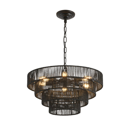 20" 4-Tier Black Hemp Rope Boho Chandelier - view 9