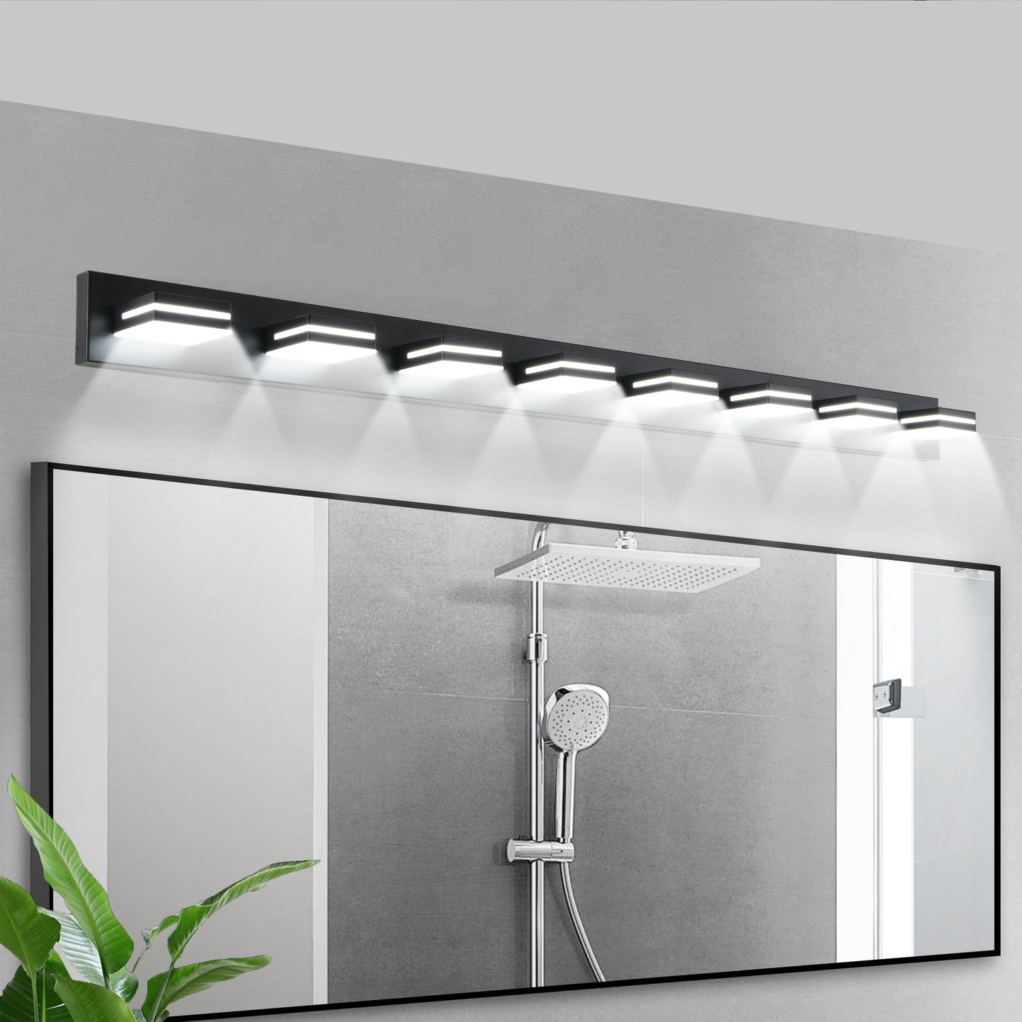 8-Light Black LED Bathroom Vanity Light