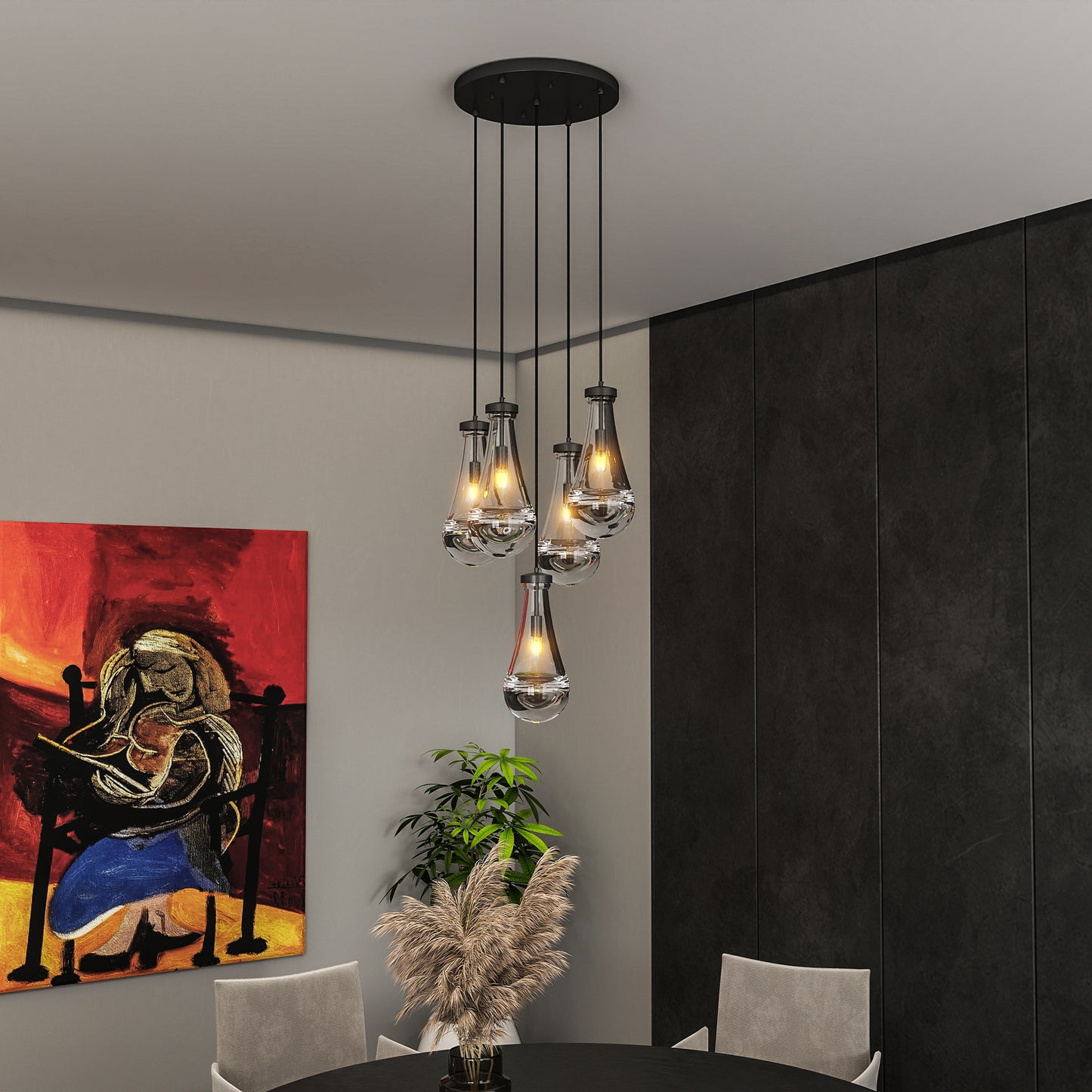5-Light Black Cluster Pendant Chandelier