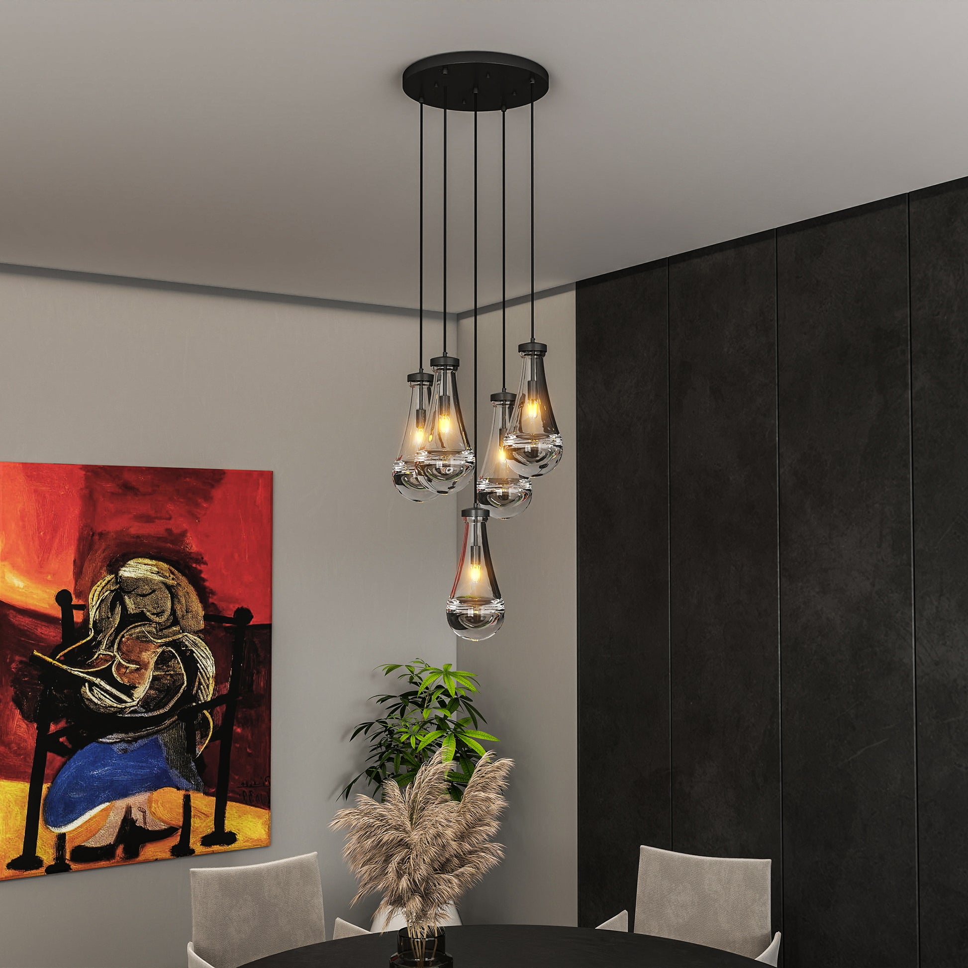 5-Light Black Cluster Pendant Chandelier