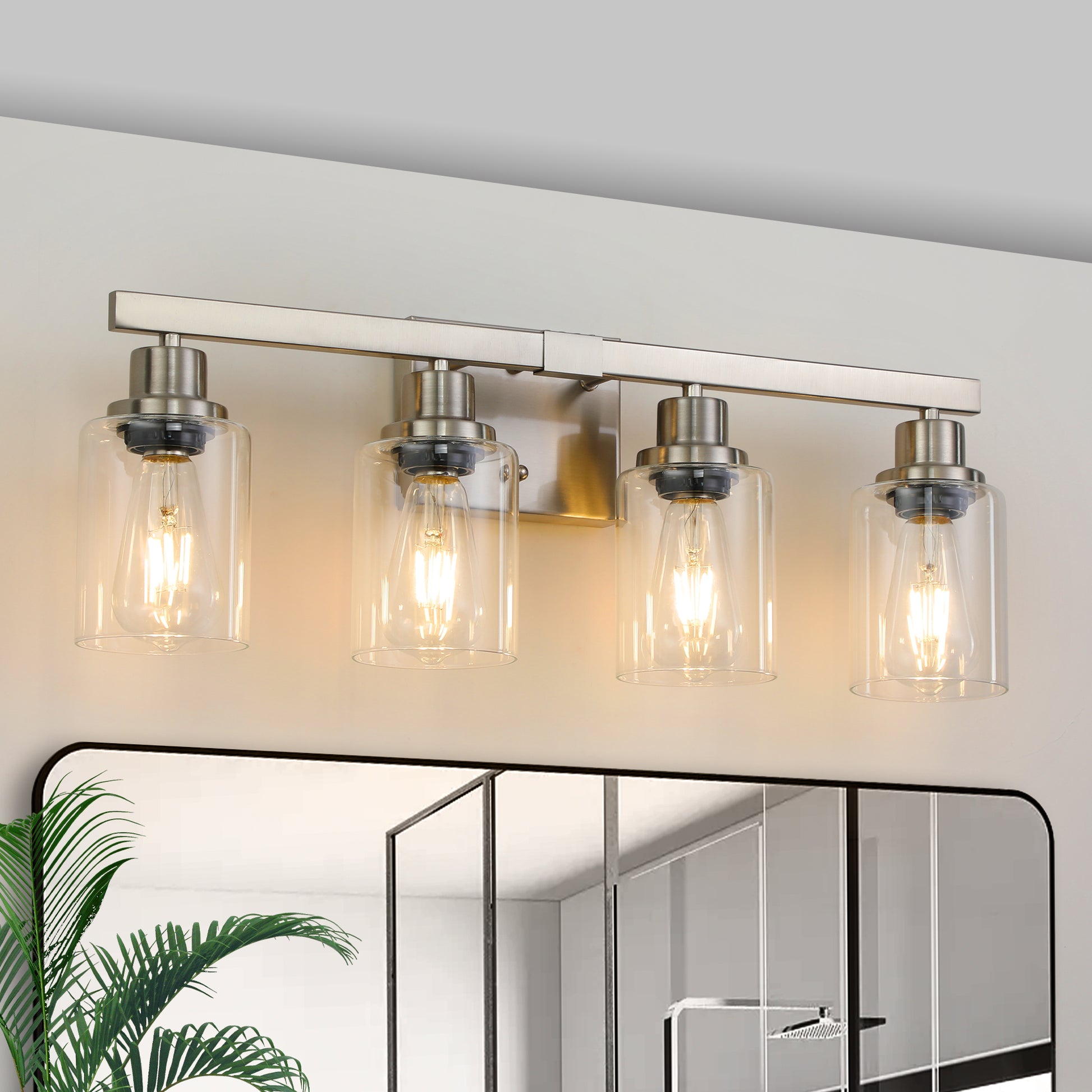 24" 4-Light Brushed Nickel Vanity Light with Clear Glass