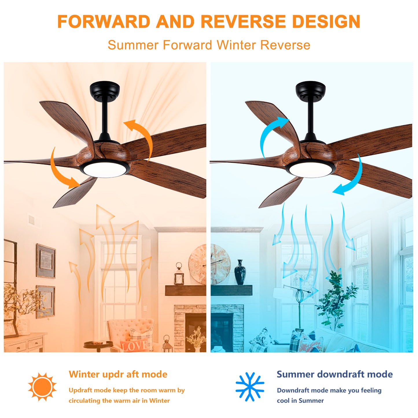 56" 5-Blade Matte Black & Wood Ceiling Fan with Remote - view 10