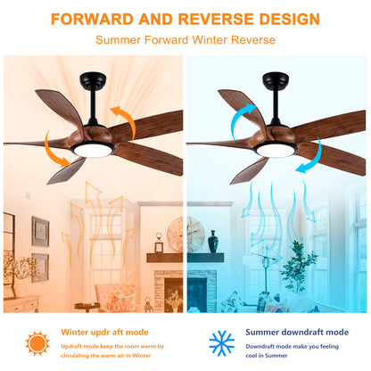 56" 5-Blade Matte Black & Wood Ceiling Fan with Remote - view 10