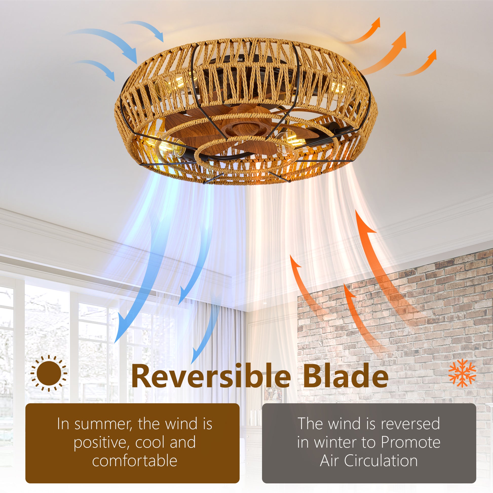 19" Black Caged Boho Flush Mount Ceiling Fan with Remote - view 6
