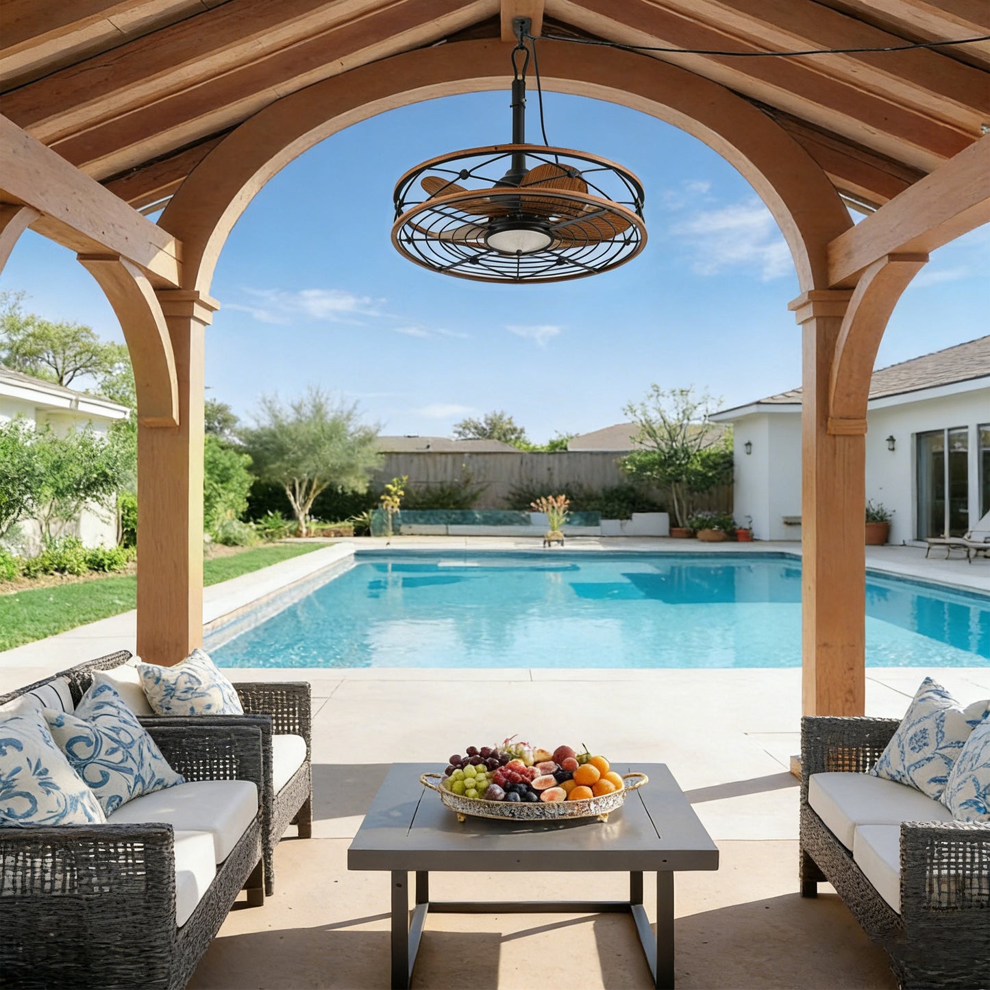 20" Matte Black Outdoor Ceiling Fan with Light and Remote - view 4
