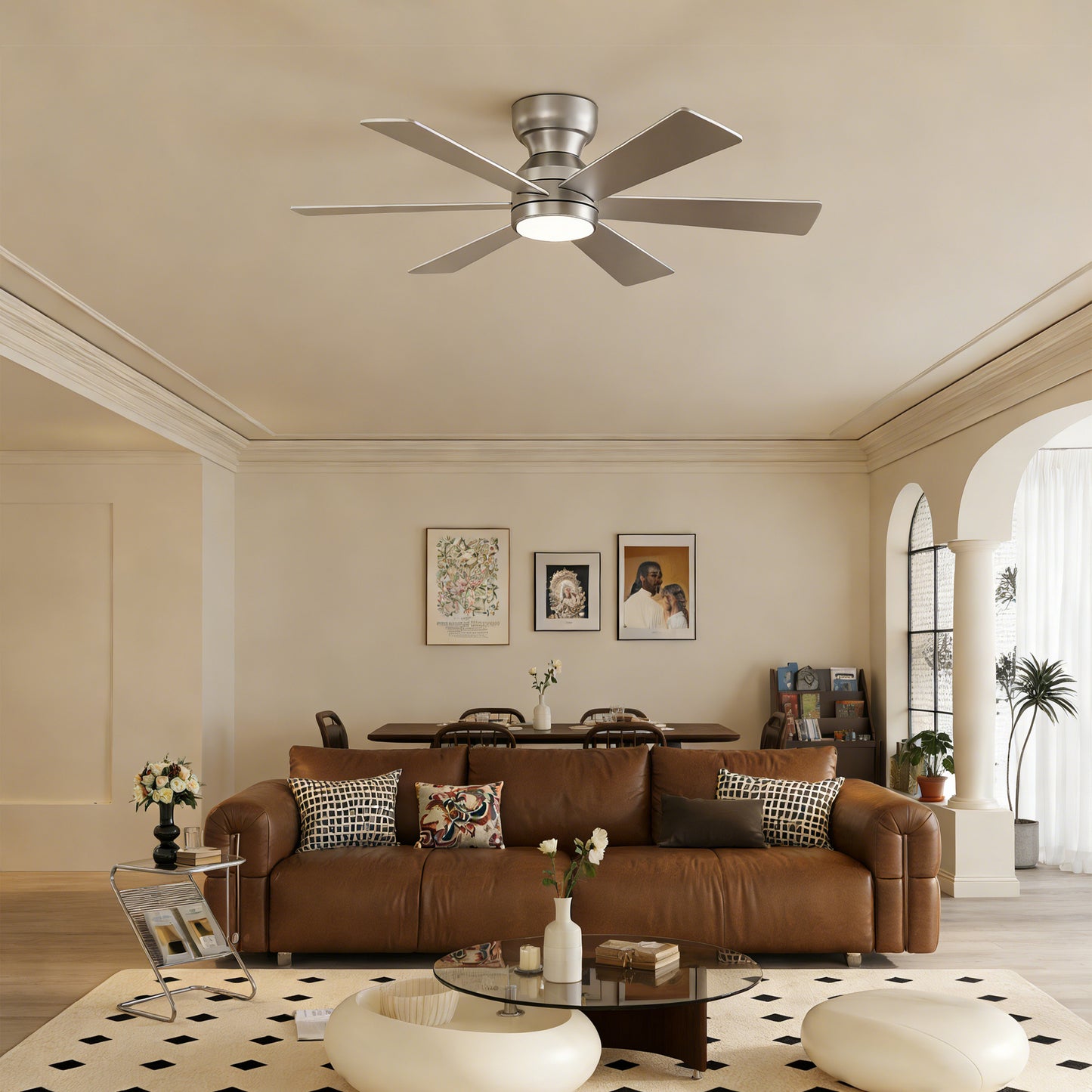 46" Silver Flush Mount Ceiling Fan with Light and Remote - view 8