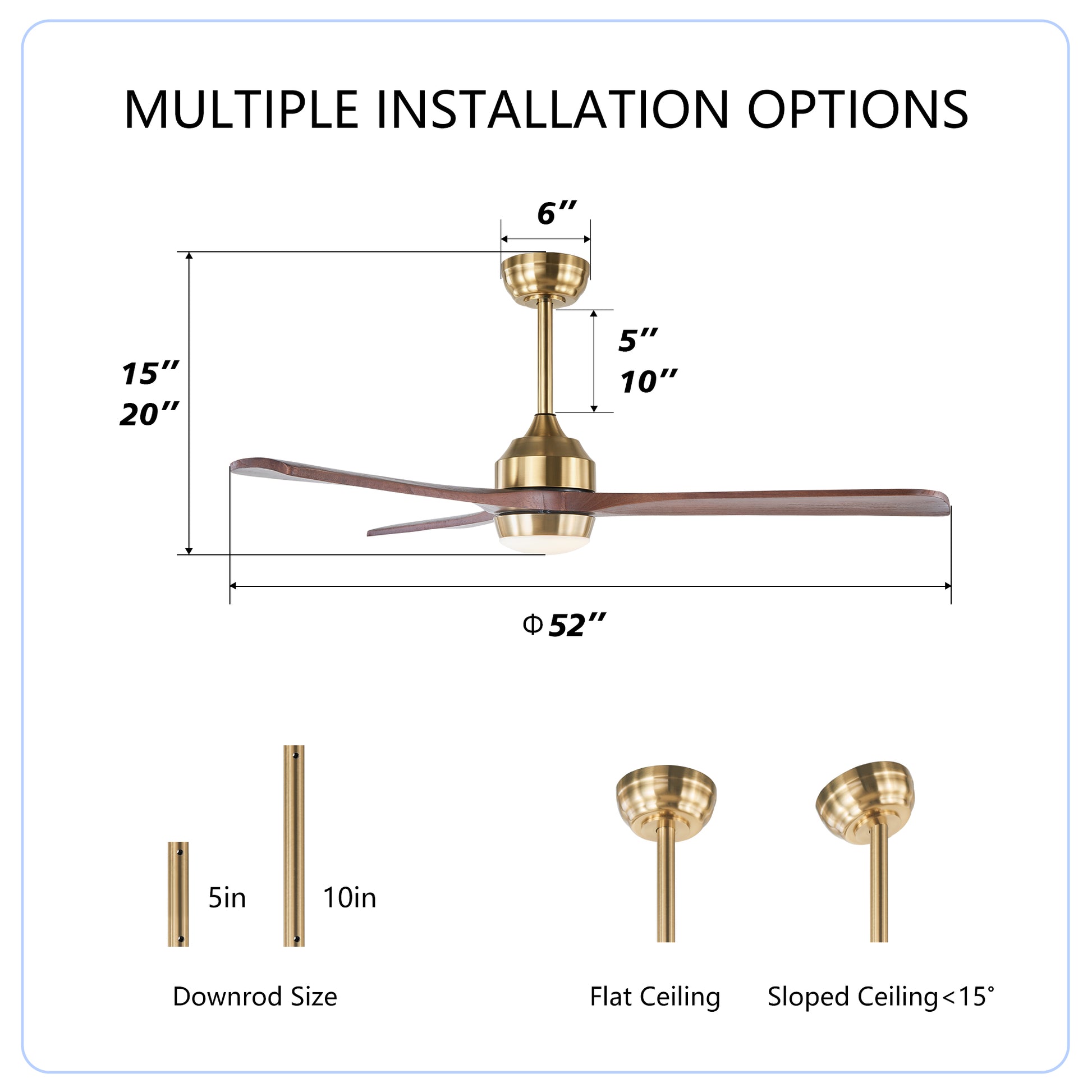 52" Gold Solid Wood Ceiling Fan with Remote - view 6