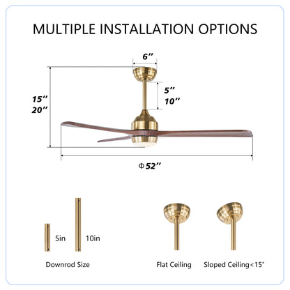 52" Gold Solid Wood Ceiling Fan with Remote - view 6