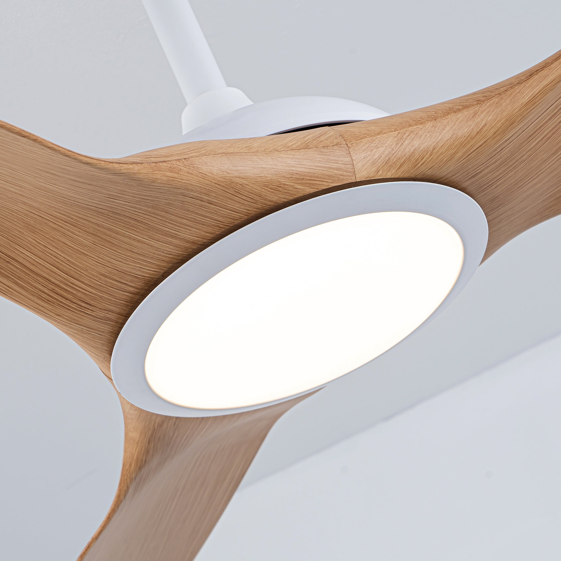 52" Matte White & Natural Wood Ceiling Fan with Remote - view 14