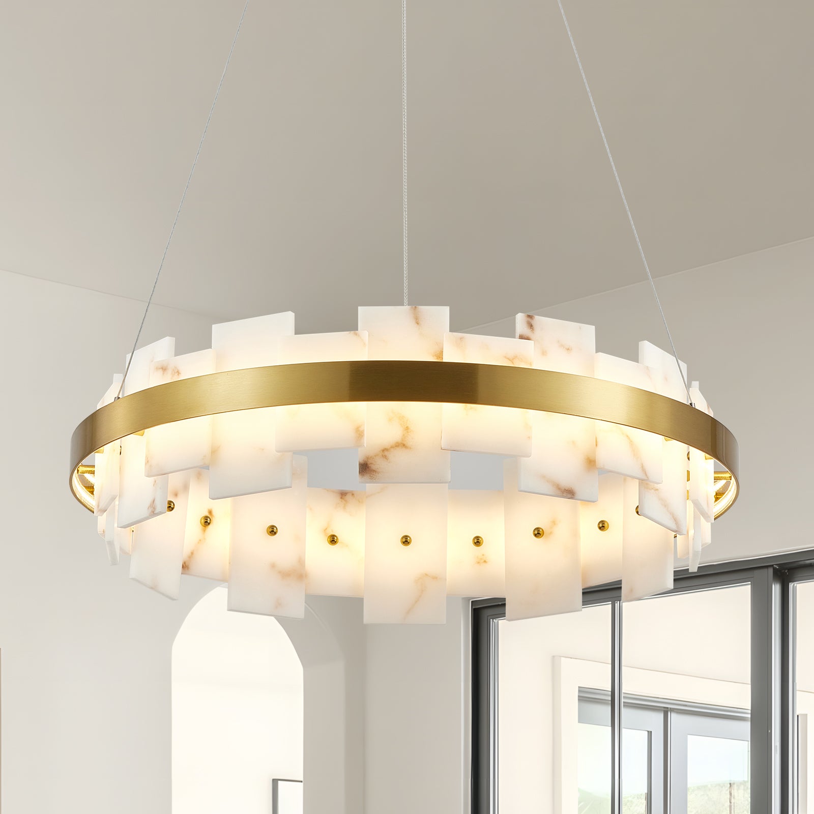 20" Gold Alabaster Round Flush Mount Chandelier