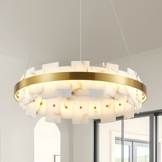 20" Gold Alabaster Round Flush Mount Chandelier