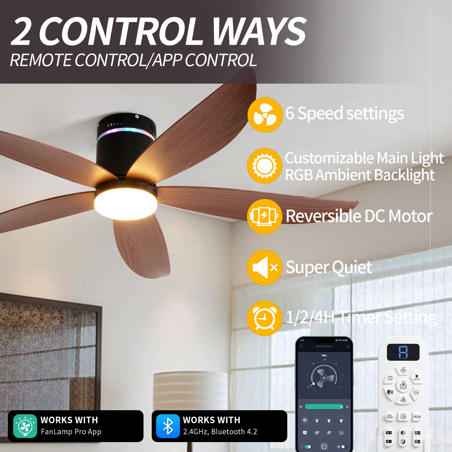 52" Matte Black 5-Blade Ceiling Fan with LED Light - view 3