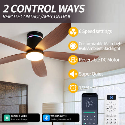 52" Matte Black 5-Blade Ceiling Fan with LED Light - view 3