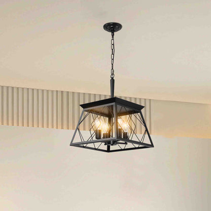 16" 4-Light Black Industrial Cage Chandelier