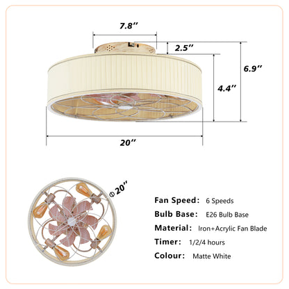 20" Matte White Fabric Farmhouse Bladeless Ceiling Fan - view 6