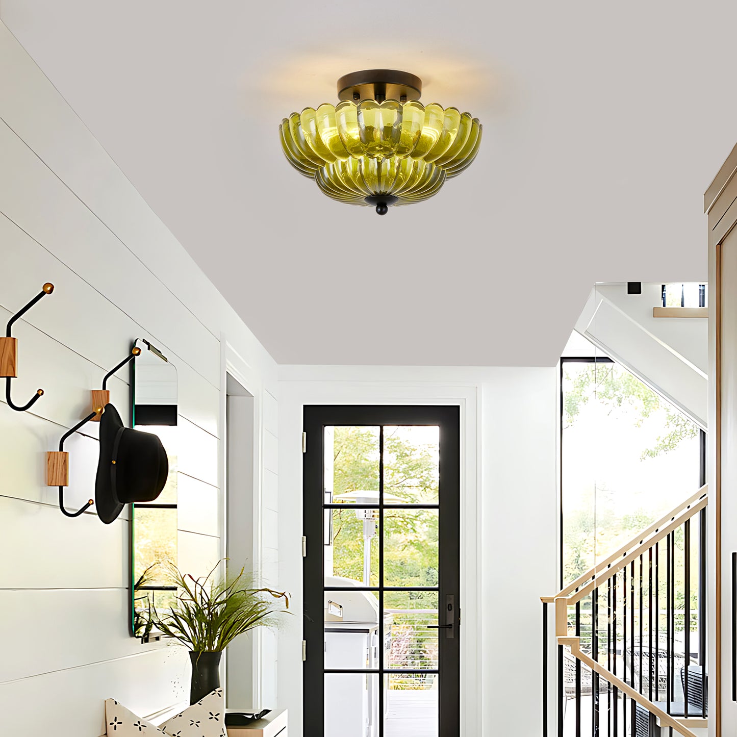 3-Light Green Glass Semi Flush Mount Ceiling Light - view 2