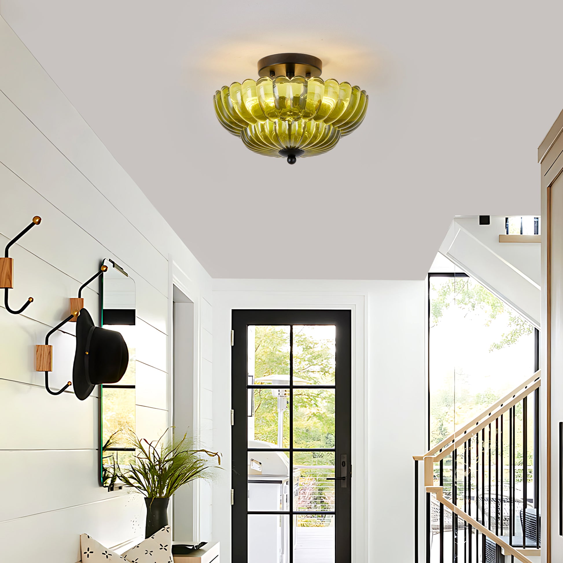 3-Light Green Glass Semi Flush Mount Ceiling Light - view 2