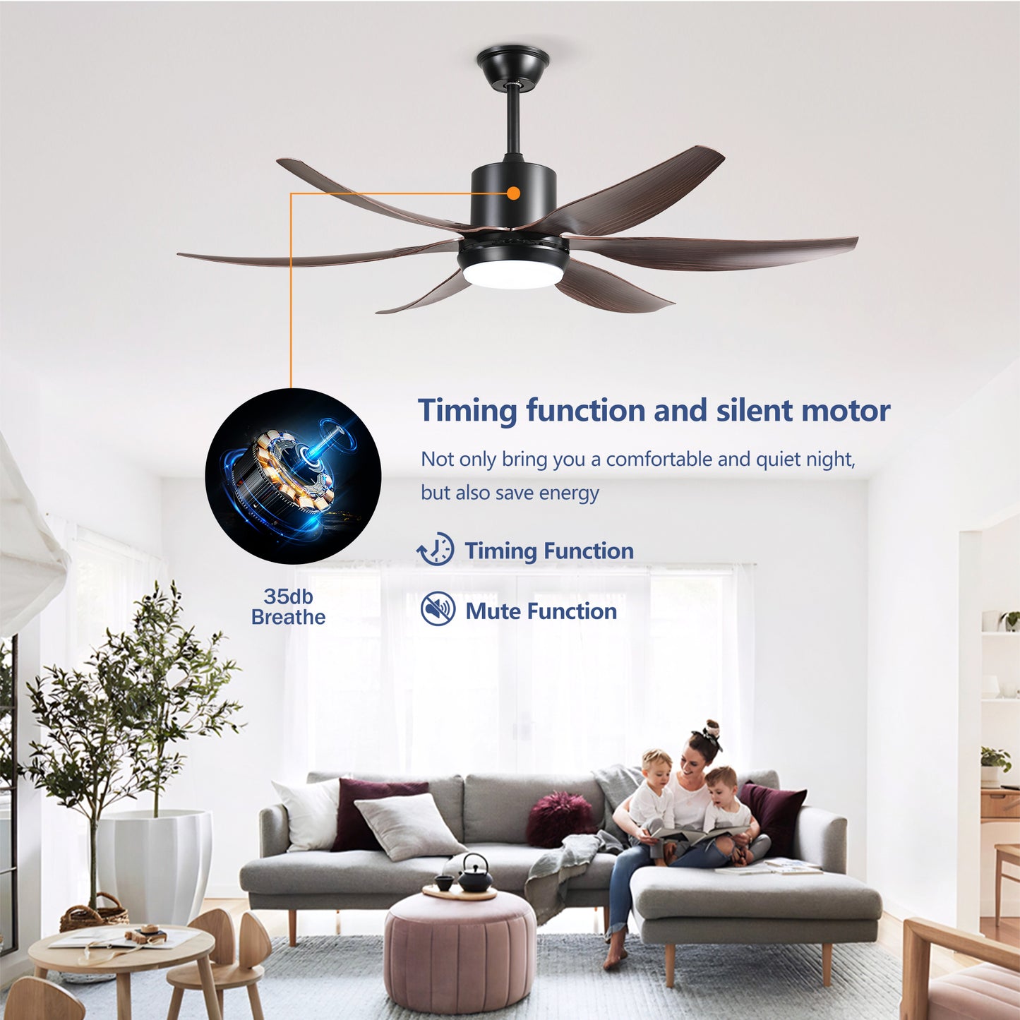 56" Matte Black 6-Blade Ceiling Fan with Remote - view 8