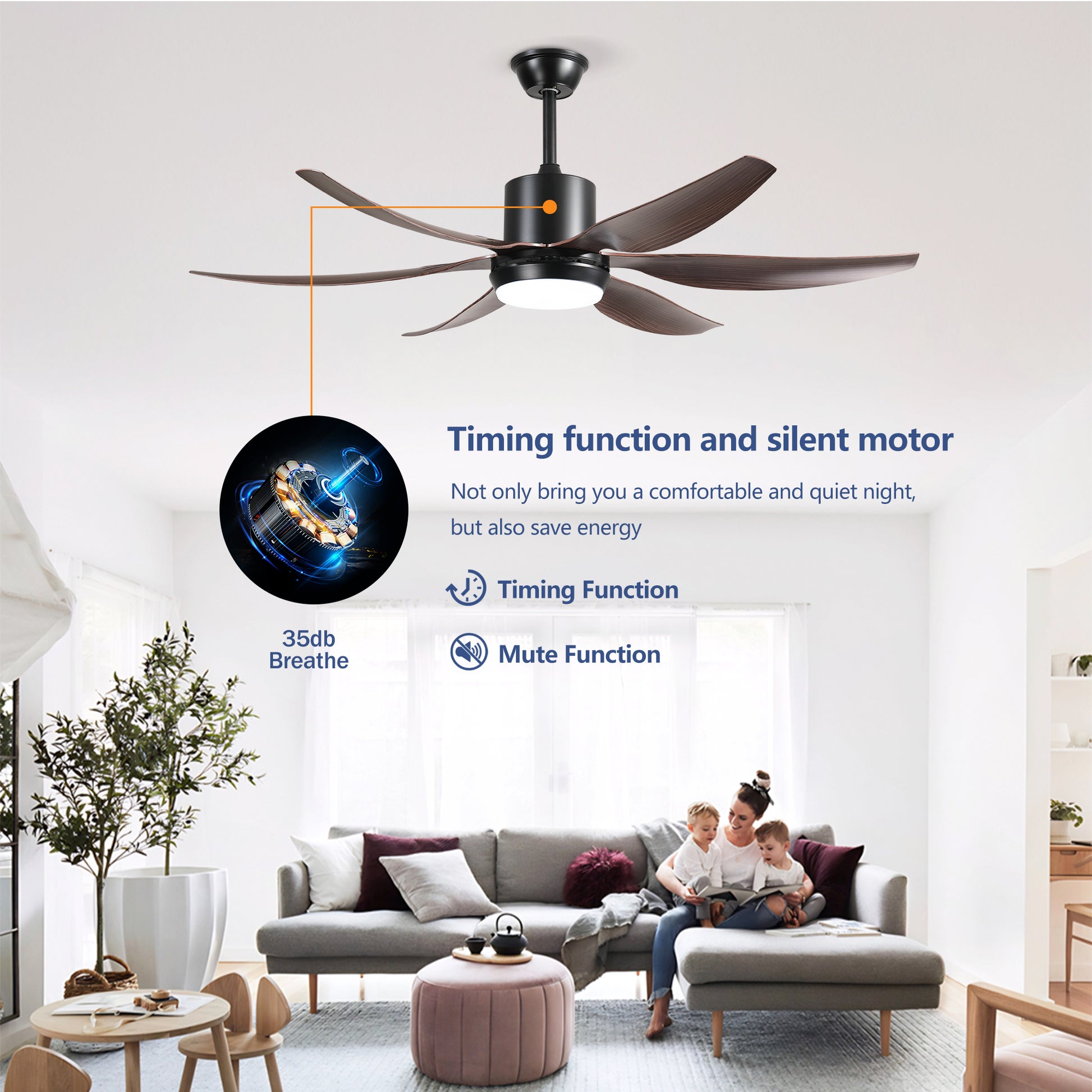 56" Matte Black 6-Blade Ceiling Fan with Remote - view 8