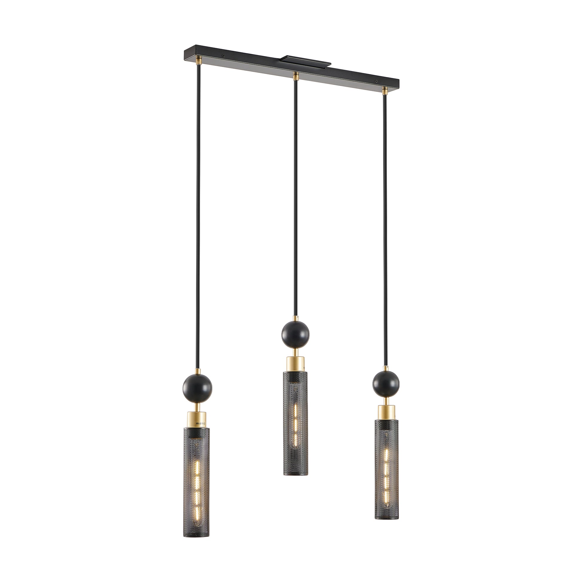 25" 3-Light Black & Gold Chandelier with Mesh Shades - view 9