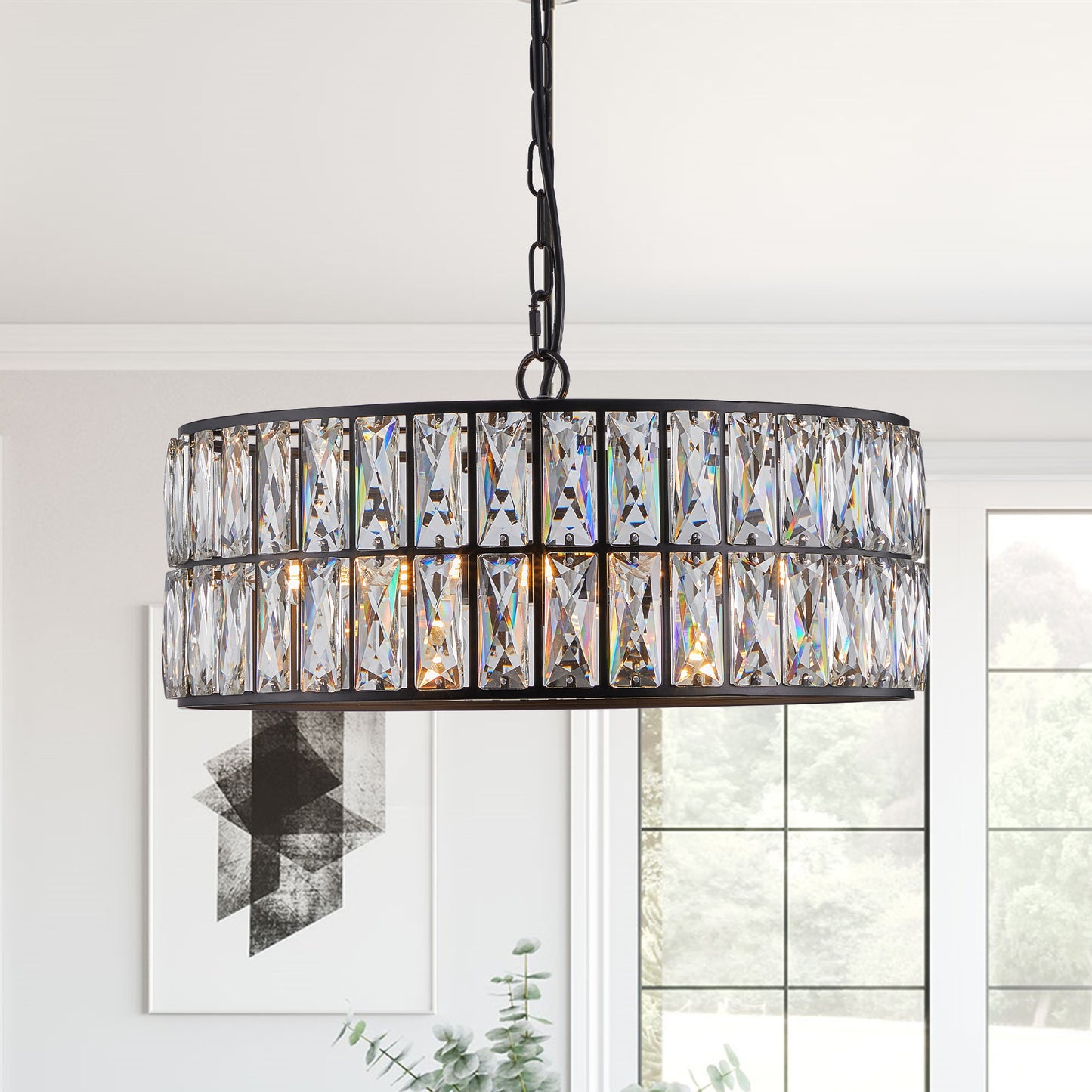 18" 6-Light Black Crystal Drum Chandelier - view 5