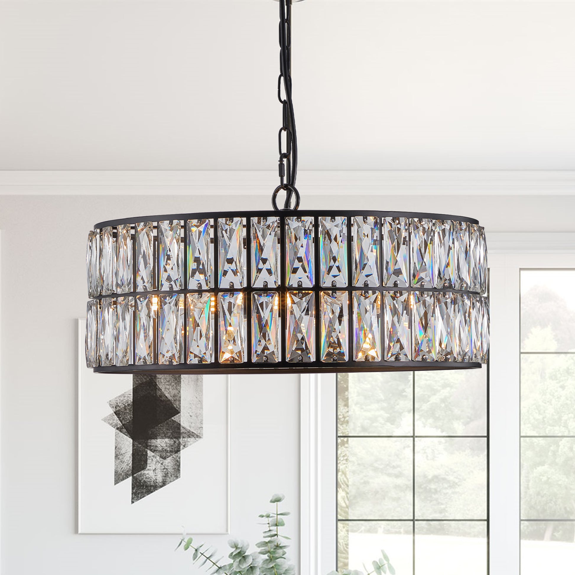 18" 6-Light Black Crystal Drum Chandelier - view 5