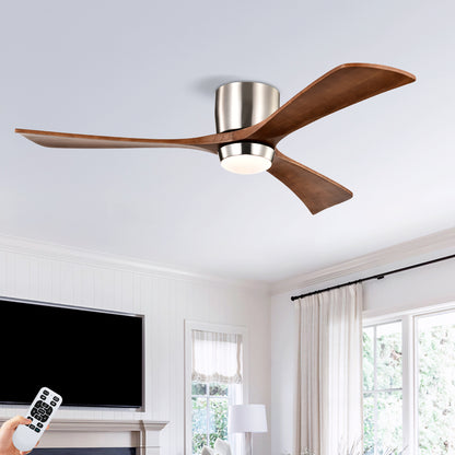 52" Nickel Flush Mount Wood Ceiling Fan with Remote - view 2