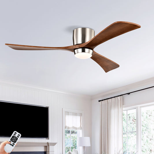 52" Nickel Flush Mount Wood Ceiling Fan with Remote - view 2