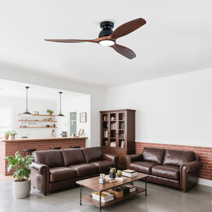 52" Matte Black Flush Mount Wood Ceiling Fan with Remote - view 3